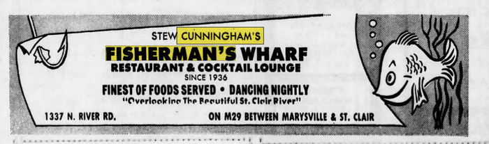 River Crab Blue Water Inn (Stew Cunninghams Fishermans Wharf) - Apr 1971 Ad (newer photo)